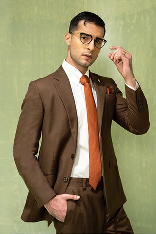 two piece suit brown