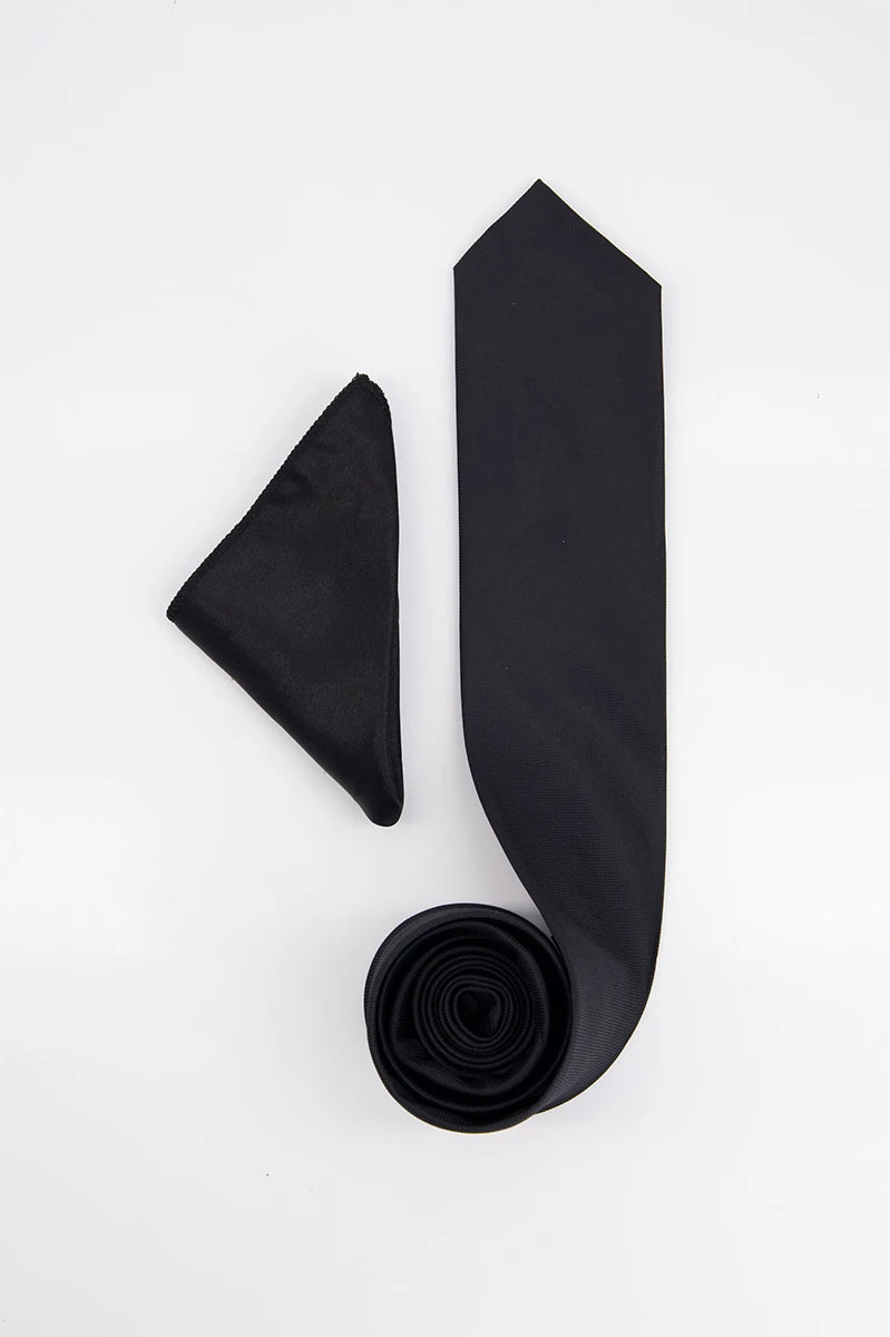 Tifone Tie &amp; Pocket Square-BLK