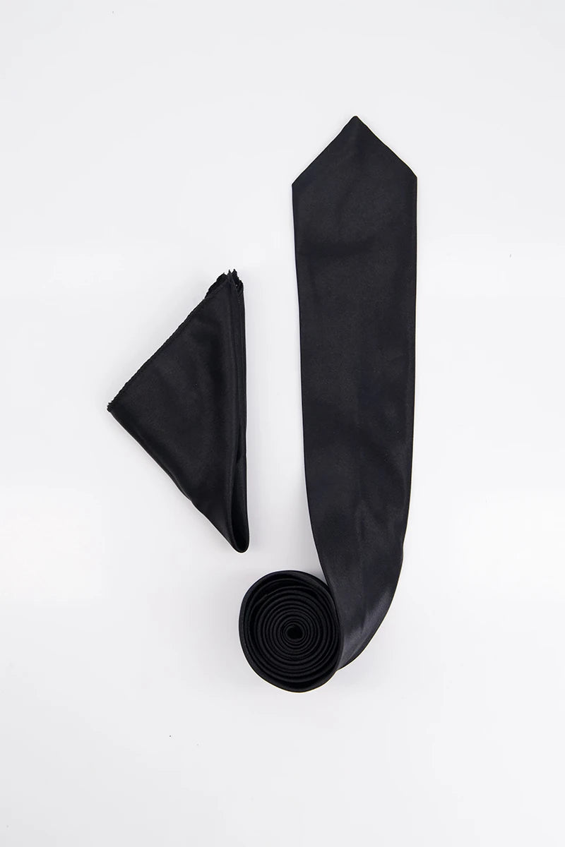 Avvento Tie &amp; Pocket Sqaure-BLK