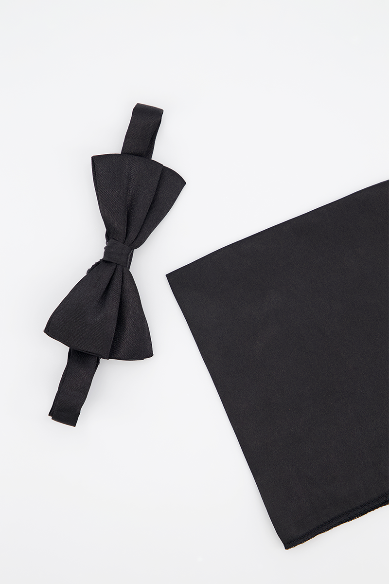Opluxe Bow Tie &amp; Pocket Square-BLK