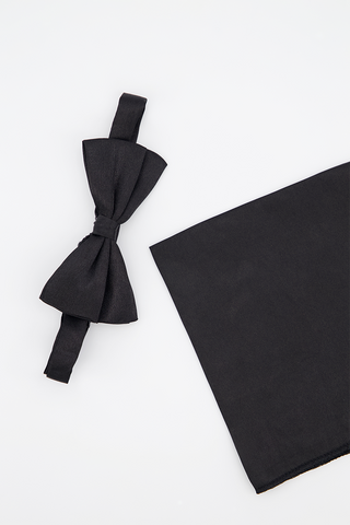 Opluxe Bow Tie & Pocket Square-BLK