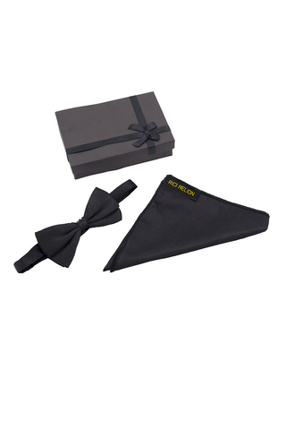 Opluxe Bow Tie & Pocket Square-BLK