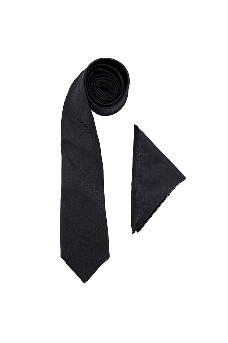 Safora Tie &amp; Pocket Square-BLK